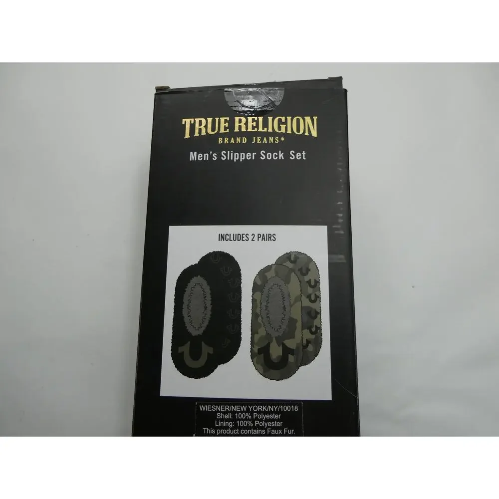 men's TRUE RELIGION 2 pack slipper sock set medium, 9-10, NEW